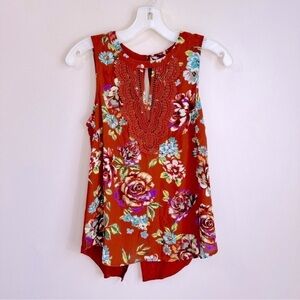 NWT Daniel Rainn Crochet Lace Accented Floral Blouse in Burnt Orange Size XSP